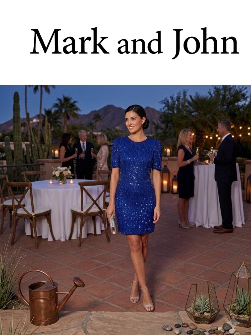 Vintage Royal Blue Silk Sequin Short Sleeve Cocktail Dress